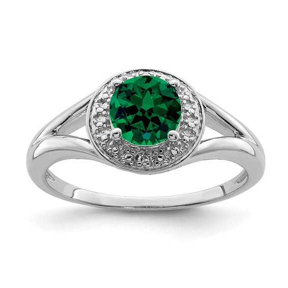 Sterling Silver Diamond & Round Birthstone Halo-Style Rings-QBR11MAY-5-Chris's Jewelry