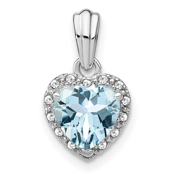 Sterling Silver Gemstone And Diamond Heart Pendants-PM7400-AQ-007-SSA-Chris's Jewelry