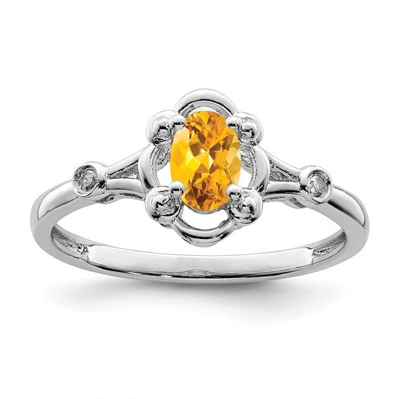 Sterling Silver Gemstone Oval & Diamond Birthstone Rings-QBR21NOV-5-Chris's Jewelry