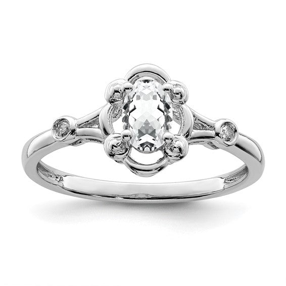 Sterling Silver Gemstone Oval & Diamond Birthstone Rings-Chris's Jewelry