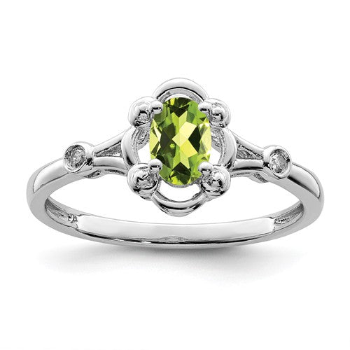 Sterling Silver Gemstone Oval & Diamond Birthstone Rings-QBR21AUG-5-Chris's Jewelry