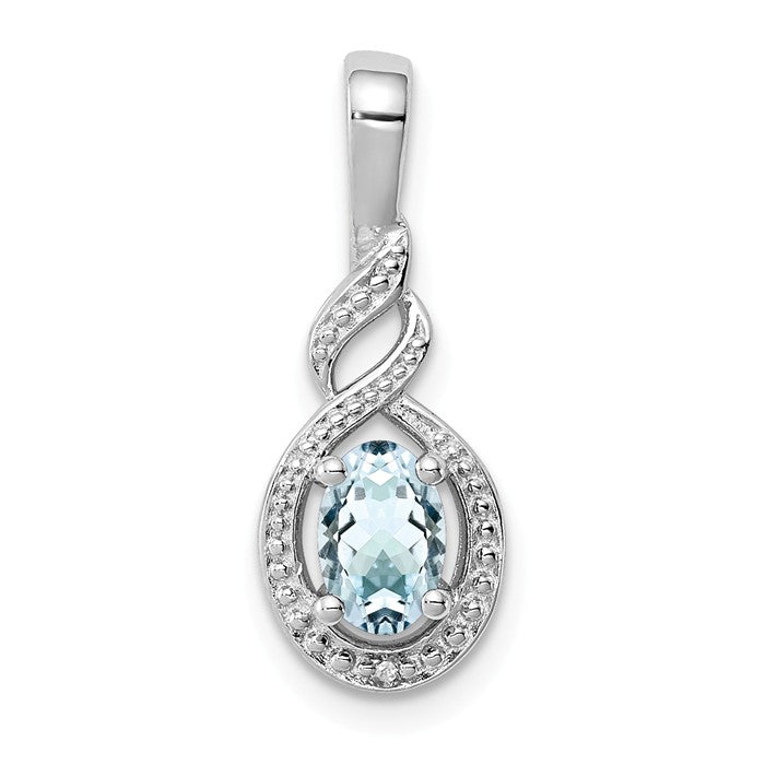 Sterling Silver Gemstone Oval & Diamond Pendants-QBPD18MAR-Chris's Jewelry