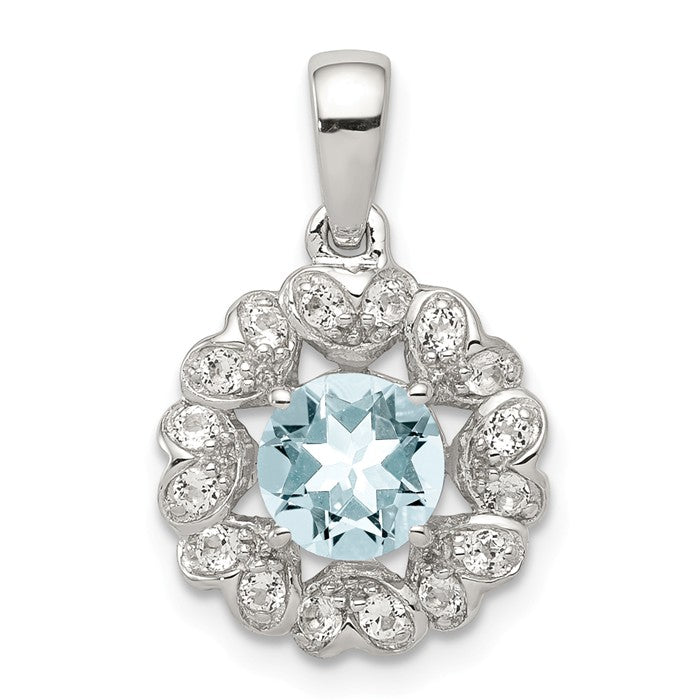 Sterling Silver Gemstone & White Topaz Hearts Halo Pendants-QP3003AQ-Chris's Jewelry