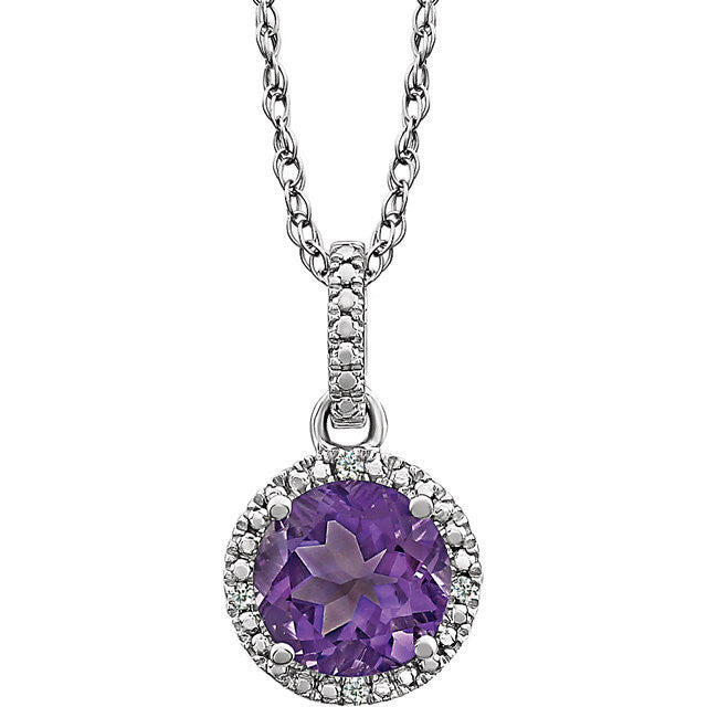 Sterling Silver Gemstone & .01 CTW Diamond 18" Halo-Style Necklace-652051:60002:P-Chris's Jewelry