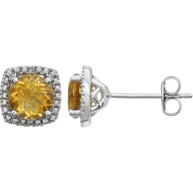 Sterling Silver Gemstone & .015 CTW Diamond Halo-Style Earrings-650167:108:P-Chris's Jewelry