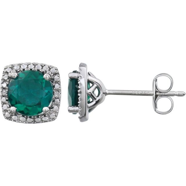 Sterling Silver Gemstone & .015 CTW Diamond Halo-Style Earrings-650167:109:P-Chris's Jewelry
