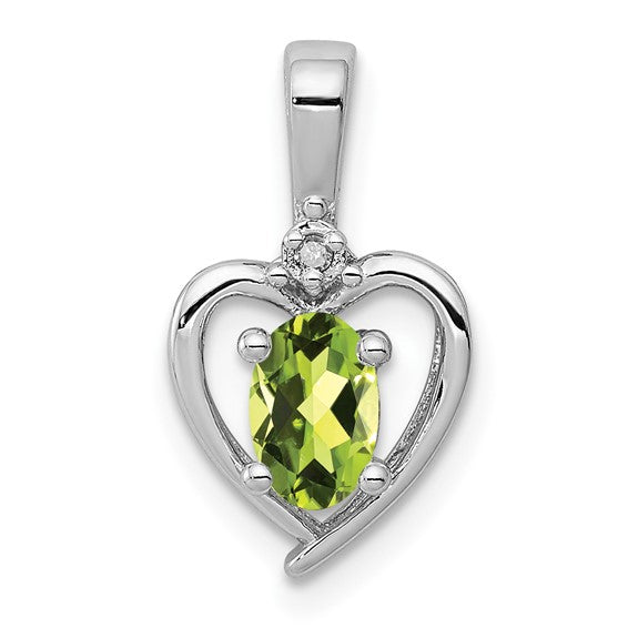 Sterling Silver Gemstone and Diamond Heart Pendants-QBPD19AUG-Chris's Jewelry