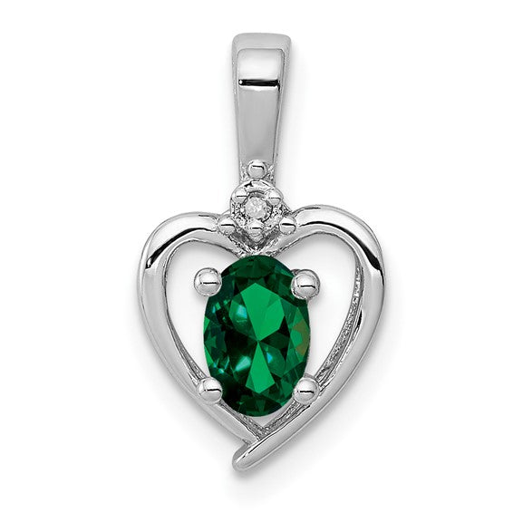 Sterling Silver Gemstone and Diamond Heart Pendants-QBPD19MAY-Chris's Jewelry