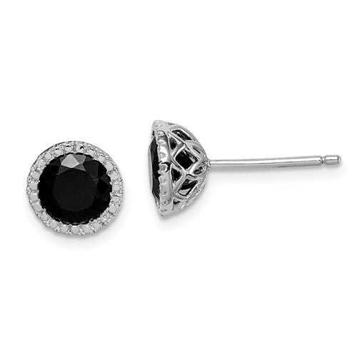 Sterling Silver Genuine 8mm Round Black Sapphire & Diamond Post Earrings-QE12153-Chris's Jewelry