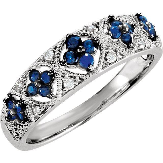 Sterling Silver Genuine Blue Sapphire & .05 CTW Diamond Ring-Chris's Jewelry
