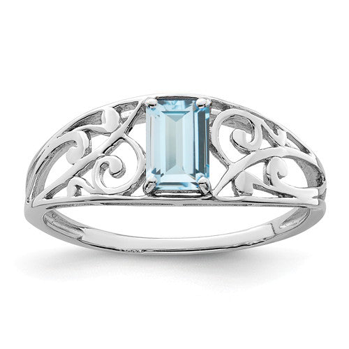 Sterling Silver Genuine Emerald Cut Gemstone Filigree Rings-QR4503BT-6-Chris's Jewelry