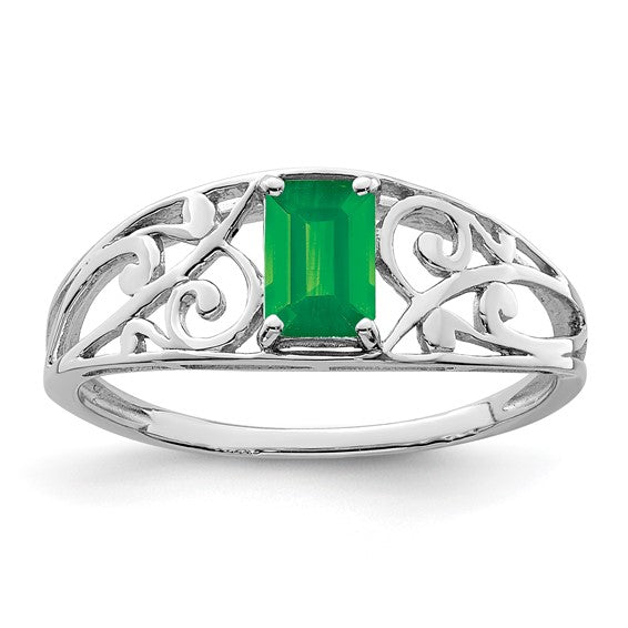 Sterling Silver Genuine Emerald Cut Gemstone Filigree Rings-QR4503E-6-Chris's Jewelry