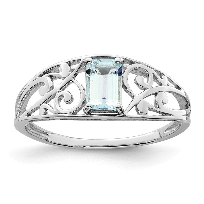 Sterling Silver Genuine Emerald Cut Gemstone Filigree Rings-QR4503AQ-6-Chris's Jewelry