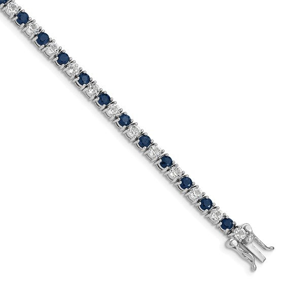 Sterling Silver Genuine Emerald or Sapphire And White Topaz Tennis Bracelets-QX808S-Chris's Jewelry