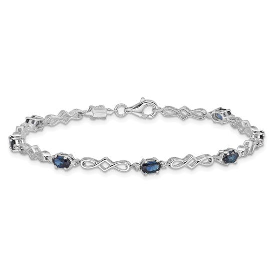 Sterling Silver Genuine Gemstone Oval and Diamond Bracelets-QX860S-Chris's Jewelry