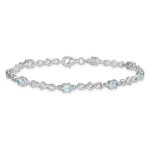 Sterling Silver Genuine Gemstone Oval and Diamond Bracelets-QX860AQ-Chris's Jewelry