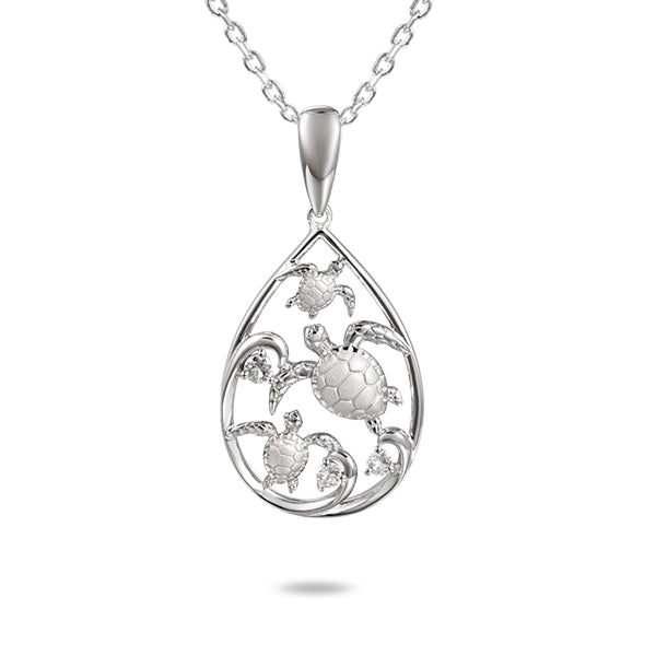 Sterling Silver Honu 3 Sea Turtle Water of Life Teardrop Pendant by Alamea-894-11-01-Chris's Jewelry
