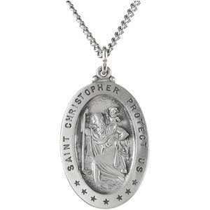 Sterling Silver Large 28mm Oval St. Christopher 24" Necklace-R5023:104210:P-Chris's Jewelry