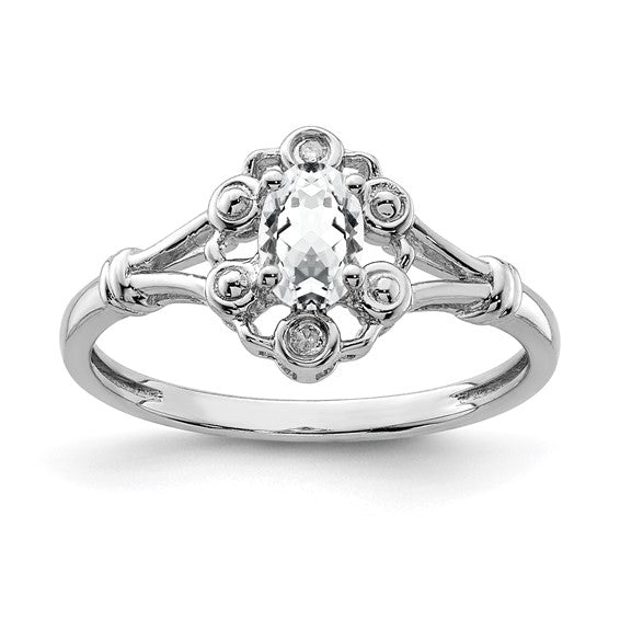 Sterling Silver Oval Gemstone & Diamond Birthstone Rings-QBR22APR-5-Chris's Jewelry