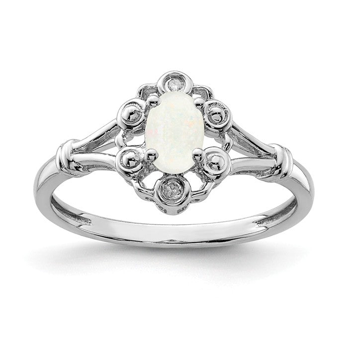 Sterling Silver Oval Gemstone & Diamond Birthstone Rings-QBR22OCT-5-Chris's Jewelry