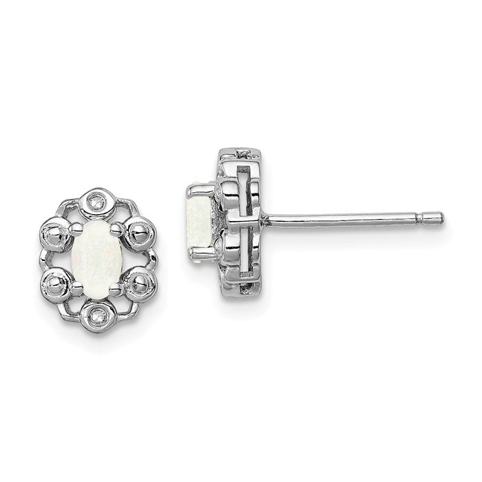 Sterling Silver Oval Gemstone & Diamond Earrings-QBE22OCT-Chris's Jewelry