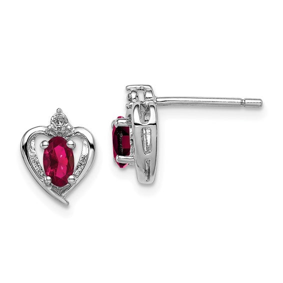Sterling Silver Oval Gemstone & Diamond Heart Earrings-QBE19JUL-Chris's Jewelry
