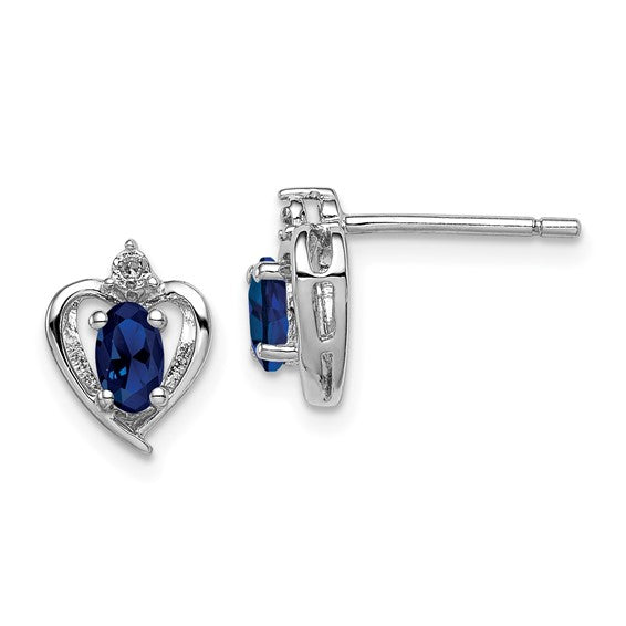 Sterling Silver Oval Gemstone & Diamond Heart Earrings-QBE19SEP-Chris's Jewelry