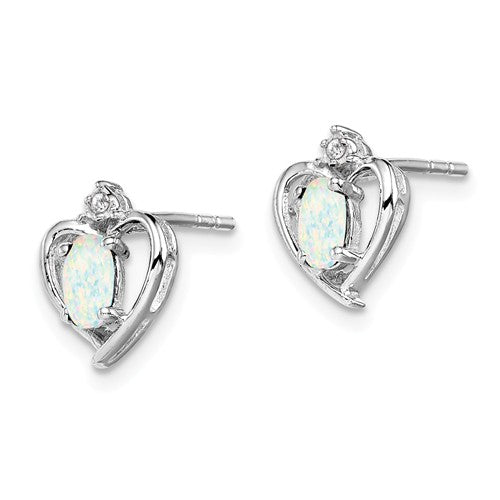 Sterling Silver Oval Gemstone & Diamond Heart Earrings-Chris's Jewelry