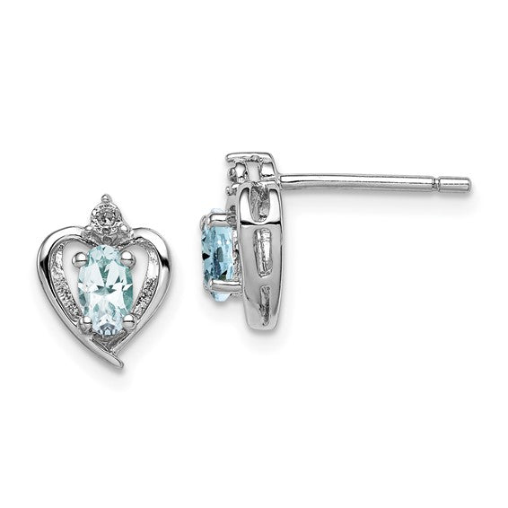 Sterling Silver Oval Gemstone & Diamond Heart Earrings-QBE19MAR-Chris's Jewelry