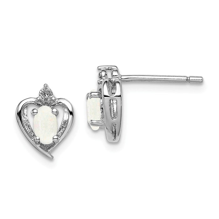 Sterling Silver Oval Gemstone & Diamond Heart Earrings-QBE19OCT-Chris's Jewelry