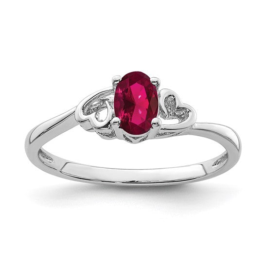 Sterling Silver Oval Gemstone Double Heart Birthstone Rings-QBR15JUL-5-Chris's Jewelry