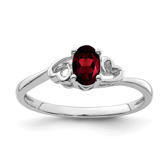 Sterling Silver Oval Gemstone Double Heart Birthstone Rings-QBR15JAN-5-Chris's Jewelry