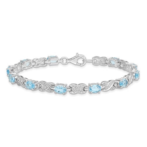 Sterling Silver Oval Gemstone Infinity Link Design Bracelets-QX851BT-Chris's Jewelry
