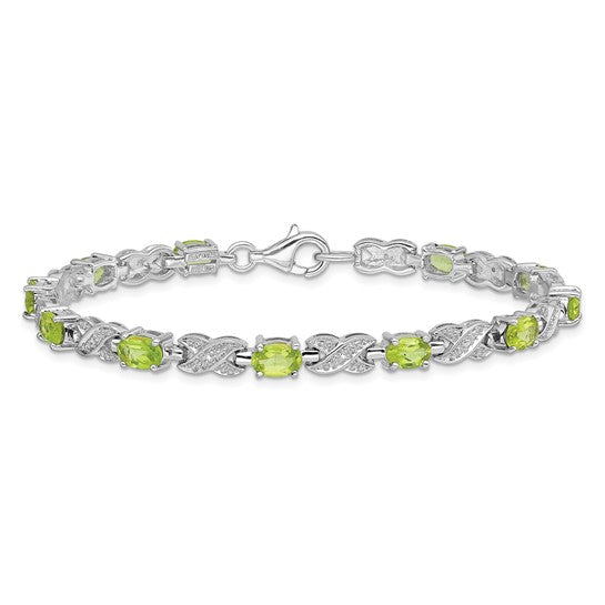 Sterling Silver Oval Gemstone Infinity Link Design Bracelets-QX851PE-Chris's Jewelry