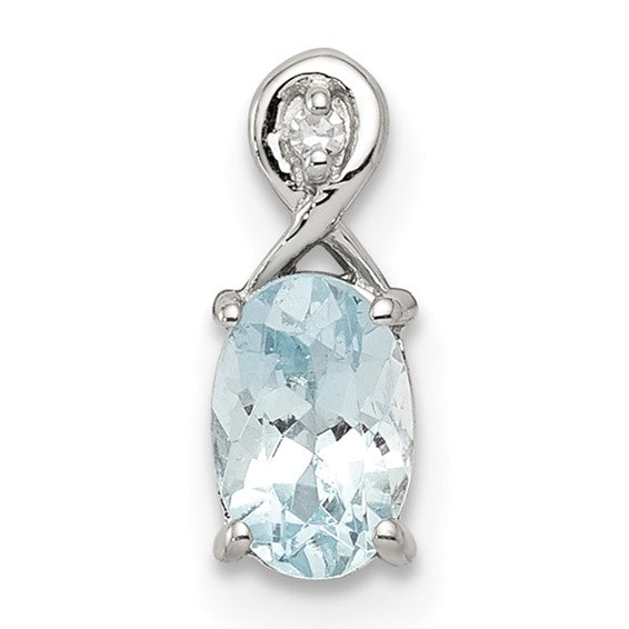 Sterling Silver Oval Gemstone and Diamond Accent Pendants-QP2984AQ-Chris's Jewelry