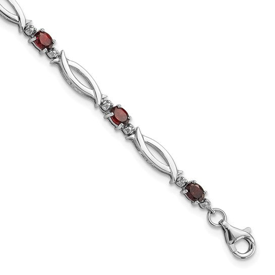 Sterling Silver Oval Gemstone and Diamond Link Design Bracelets-Chris's Jewelry