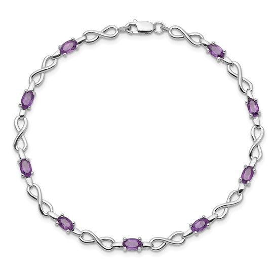Sterling Silver Oval Gemstone with Infinity Links Bracelets-QX837AM-Chris's Jewelry