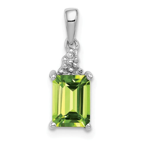 Sterling Silver Rectangular Emerald Cut Gemstone And Diamond Pendants-Chris's Jewelry