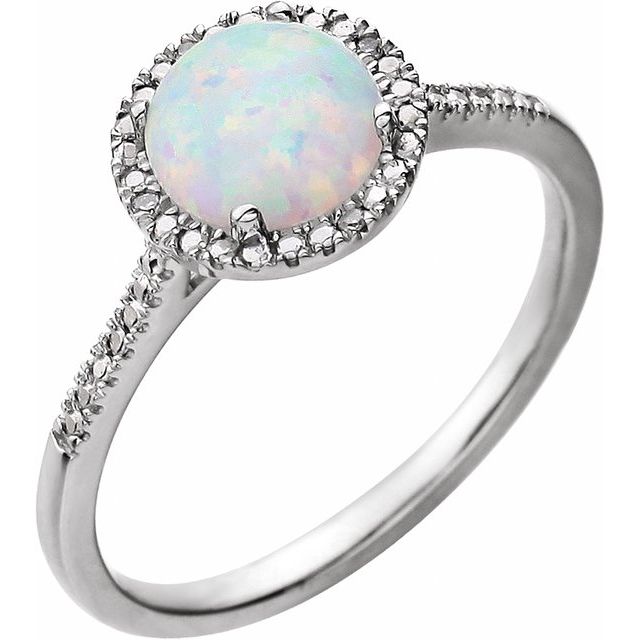 Sterling Silver Round Gemstone & .01 CTW Diamond Halo-Style Rings-652049:60010:P-Chris's Jewelry