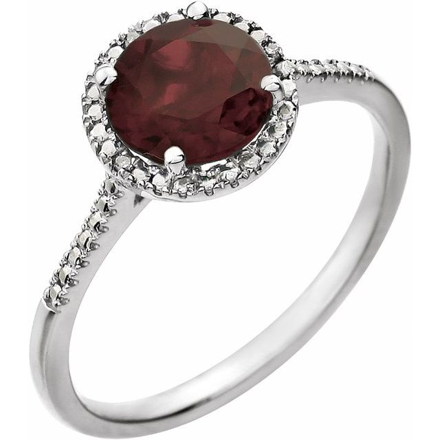 Sterling Silver Round Gemstone & .01 CTW Diamond Halo-Style Rings-652049:60001:P-Chris's Jewelry