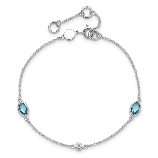 Sterling Silver White Ice Diamond & Oval Gemstone Bracelets-QW368BT-7.5-Chris's Jewelry