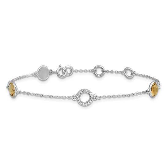 Sterling Silver White Ice Diamond & Round Gemstone Bracelets-QW361CI-7.25-Chris's Jewelry