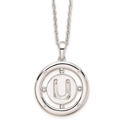 Sterling Silver White Ice .025ct. Diamond Initial Necklace - Various Letters-QW499U-18-Chris's Jewelry