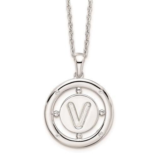 Sterling Silver White Ice .025ct. Diamond Initial Necklace - Various Letters-QW499V-18-Chris's Jewelry