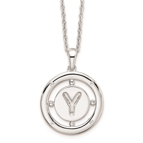 Sterling Silver White Ice .025ct. Diamond Initial Necklace - Various Letters-QW499Y-18-Chris's Jewelry