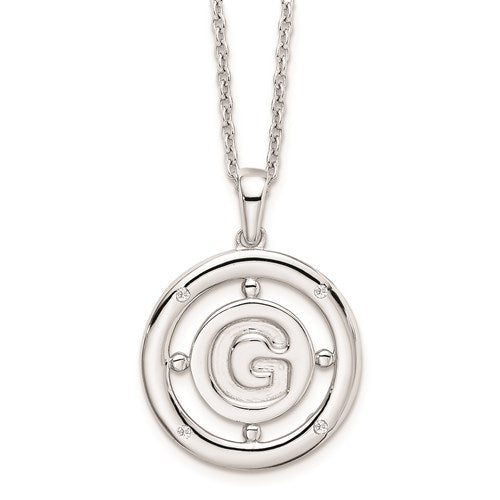 Sterling Silver White Ice .025ct. Diamond Initial Necklace - Various Letters-QW499G-18-Chris's Jewelry