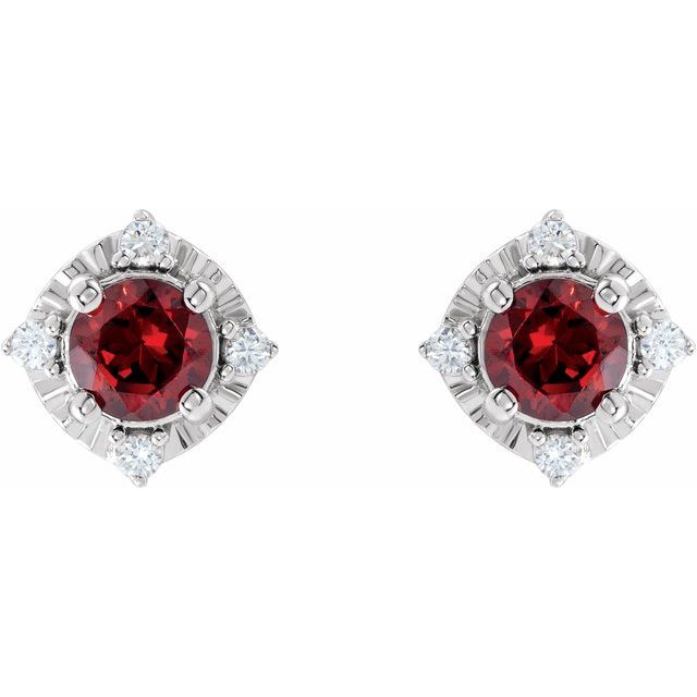 Sterling Silver or 14k Gold Gemstone and .04 CTW Diamond Halo-Style Earrings-Chris's Jewelry