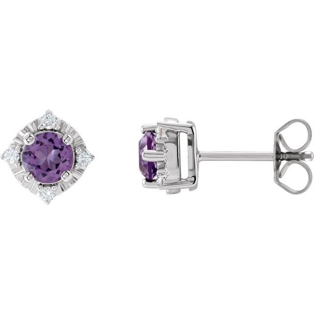 Sterling Silver or 14k Gold Gemstone and .04 CTW Diamond Halo-Style Earrings-653713-Chris's Jewelry