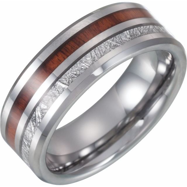 Tungsten Band with Imitation Meteorite & Wood Inlay-Chris's Jewelry