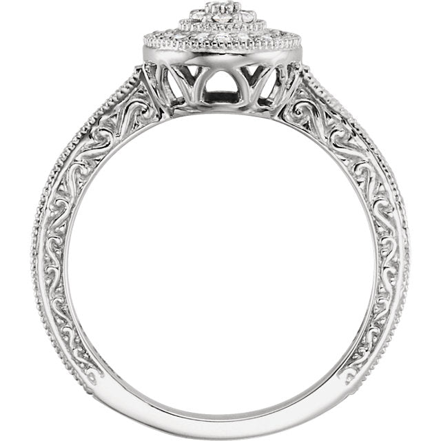 10K White Gold 1/6 CTW Diamond Multi Stone Halo Filigree Carved Promise Ring-652984:60001:P-Chris's Jewelry